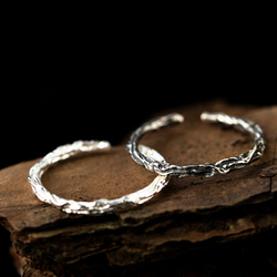不規則な小枝の棒の文学様式の純銀製の S925 男女の開いたリング 2枚目の画像