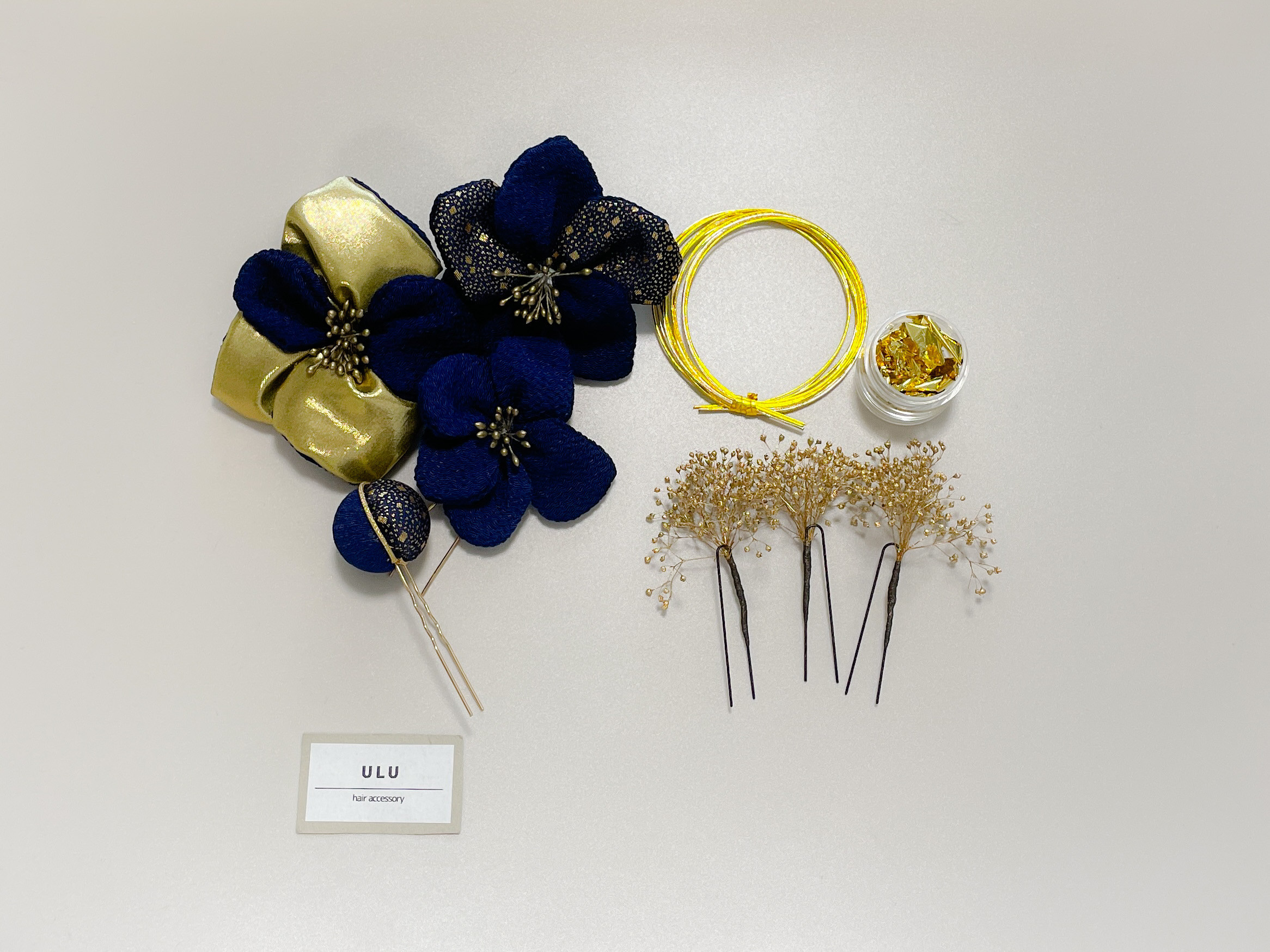 和装 髪飾り ちりめん ネイビー 玉かんざし 水引き 金箔 成人式 ブライダル 結婚式 卒業式 ヘッドドレス ブライダル