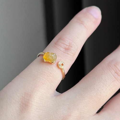 23-13 受注製作 貔貅 k18金ゴールド ミャンマー産 黄翡翠 本翡翠