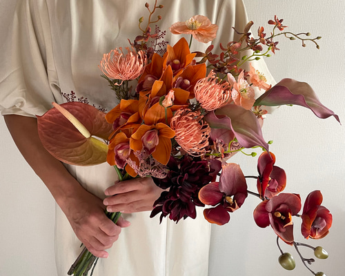 テラコッタ　ブラウン　胡蝶蘭　アーティフィシャルフラワー　ウェディングブーケ造花 c899ba4c86d187c3ed0fbd3be1d12a