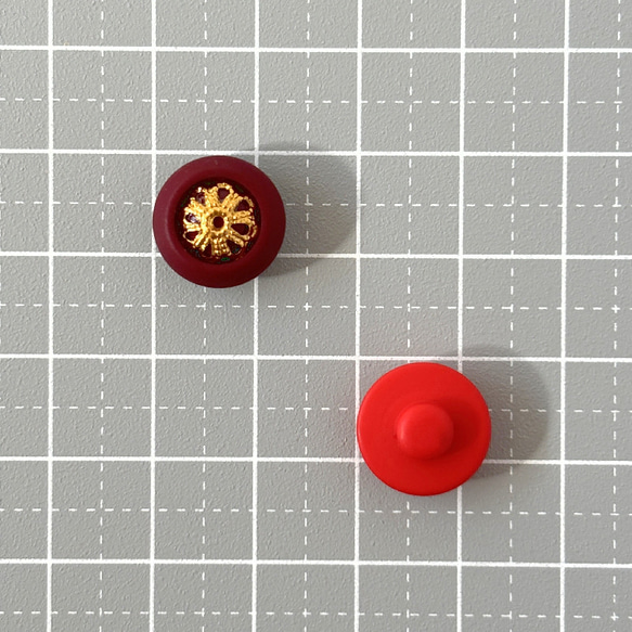 レトロ 円形 丸型 ボタン レッド ブラウン ゴールド 13mm 8個セット ec-157 3枚目の画像