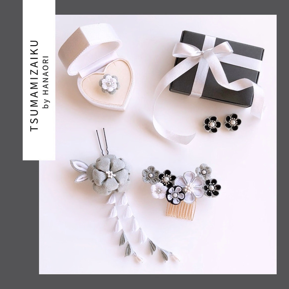 再販受付中　つまみ細工ピアスorイヤリング　指輪セット 再販受付中 つまみ細工ピアスorイヤリング 指輪セット