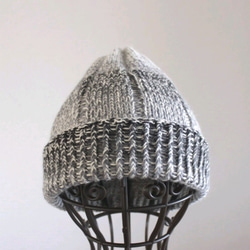 メランジニット帽子（ホワイト＆グレー） 2枚目の画像