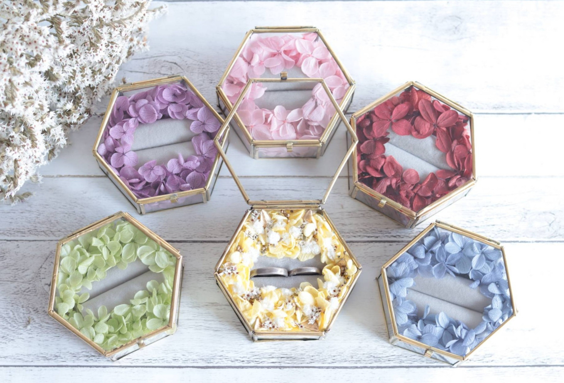 【選べる7色】“推しカラー&ゴールドリーフ”＊アンティーク小箱のリングピローＳ＊プリザーブドフラワー 5,023円