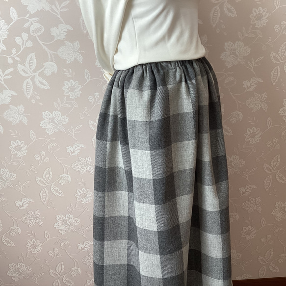 織姫炊きウールスカート　ブロックチェック 2枚目の画像