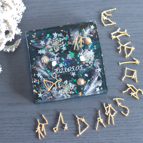 受注製作・名前&日付】「選べる星座」“満天の星空”のリングプレート