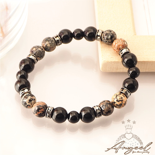 フラワーオブシディアン&オニキスの天然石ブレスレット 1004323