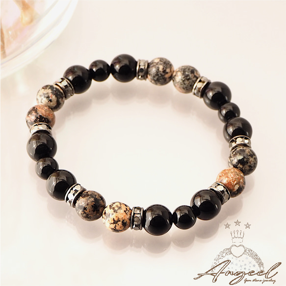 フラワーオブシディアン&オニキスの天然石ブレスレット 1004323
