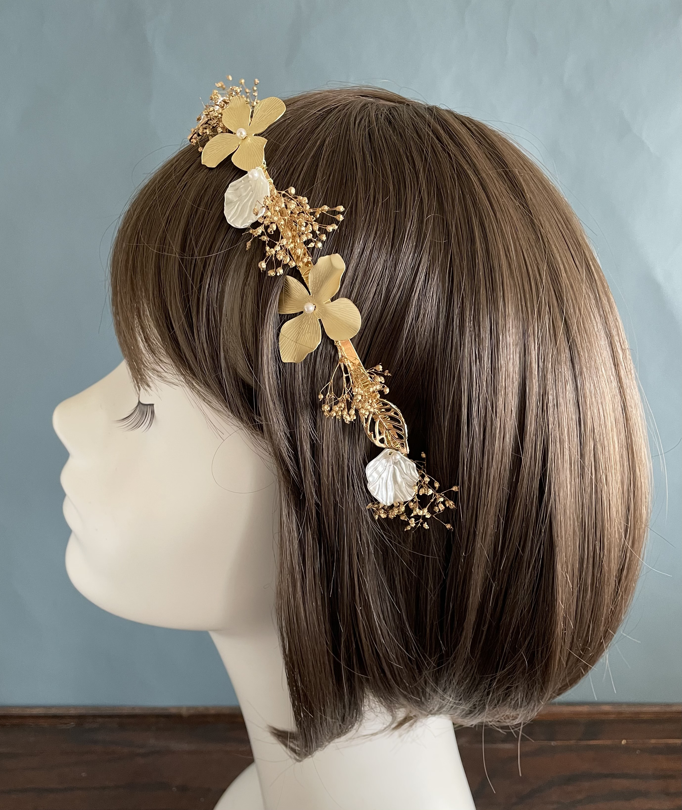 カチューシャセット❣️ 成人式　髪飾り【金箔付き】 成人式 ヘア飾り 成人式ヘアセット 編み込み 金箔×カチューシャ