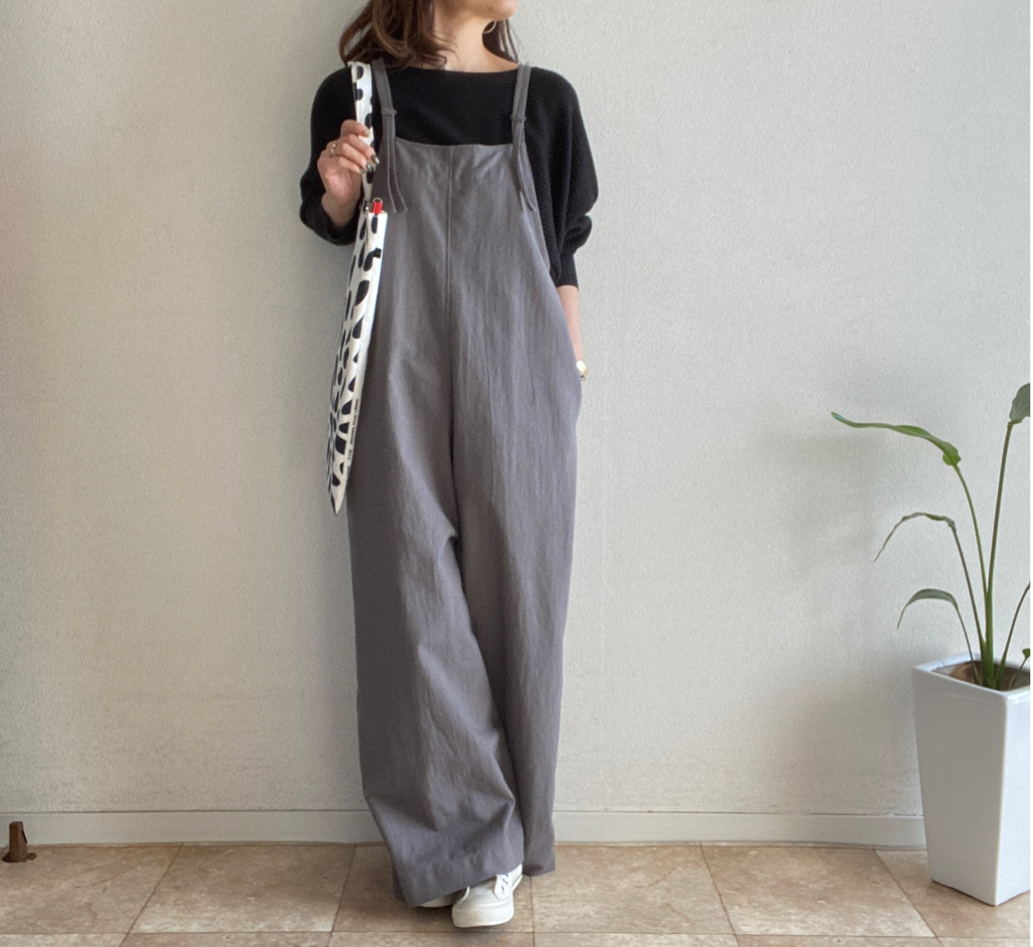 再販25 大人の細見え♪リラックスサロペット（ニュアンスグレー）＊受注製作＊