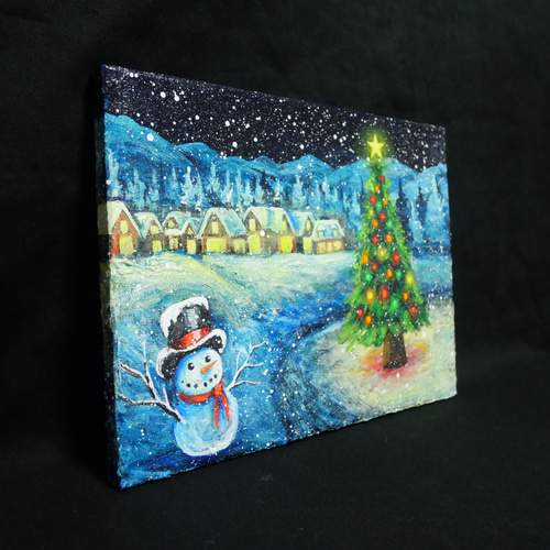 【油彩画 】　「クリスマスリース」 Ｆ3号 油絵 81eb58ddb9609a59f03cd859420037