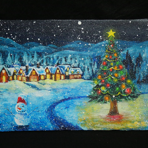油絵 絵画 【クリスマス村】 絵画 HR 通販 16887093|Creema 油絵 絵画 【クリスマス村】 絵画 HR 通販 16887093|Creema