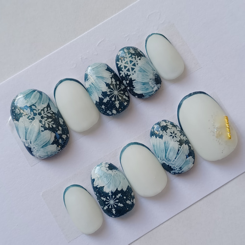 受注製作】雪の華 フラワー ネイルチップ No.83 ネイルチップ（つけ爪 