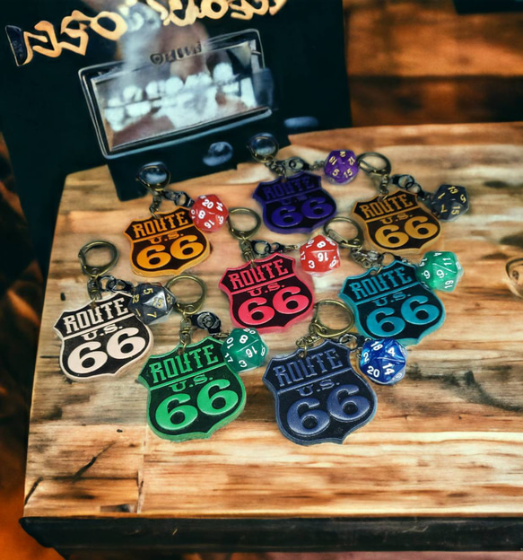 ROUTE66 ヌメ革 ダイス キーホルダー アンティーク　オレンジ 7枚目の画像