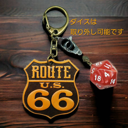 ROUTE66 ヌメ革 ダイス キーホルダー アンティーク　オレンジ 6枚目の画像