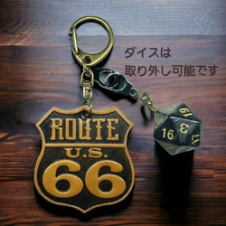 ROUTE66 ヌメ革 ダイス キーホルダー アンティーク　ブラウン 6枚目の画像