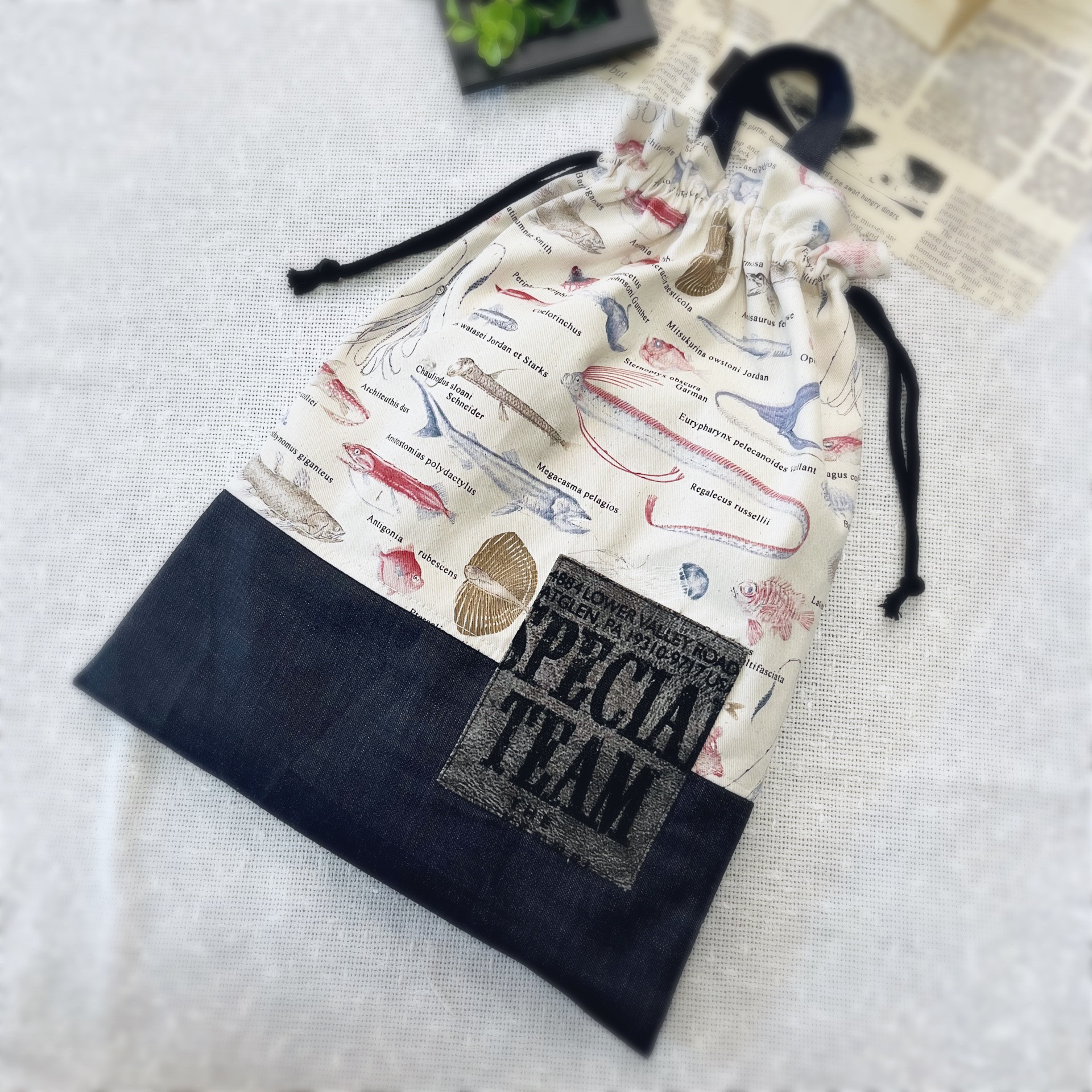 サイズオーダー［受注生産］深海の生物☆レッスンバッグ/保育園お布団バッグ/体操服袋/上靴入れ/上履き入れ/めんだこ