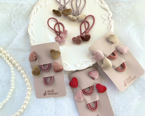 くすみカラー お花とパール ハートヘアゴム 11e563f67aad62a59f52288cb0d881