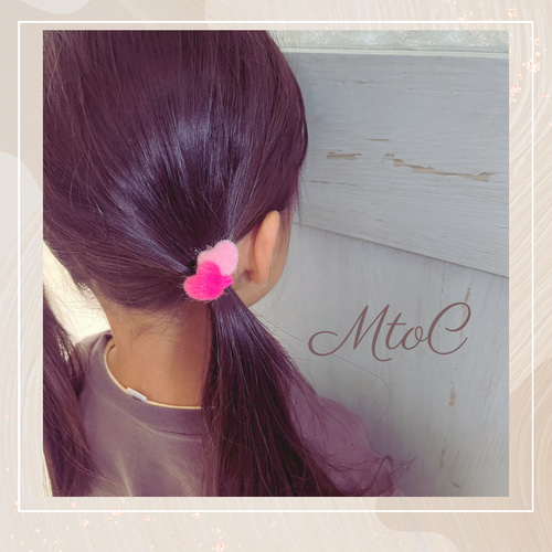 秋冬 くすみカラー ふわふわハートヘアゴム キッズ/レディース】子供