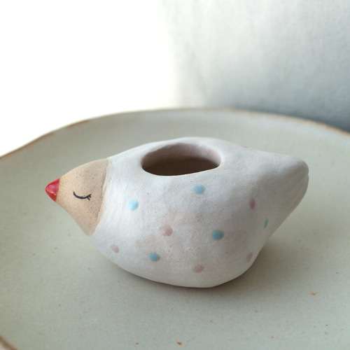 陶器で作った とりの花入れ B (小） 一輪挿し・花瓶・花器 福雪の