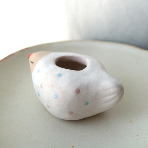 陶器で作った とりの花入れ B (小） 一輪挿し・花瓶・花器 福雪の