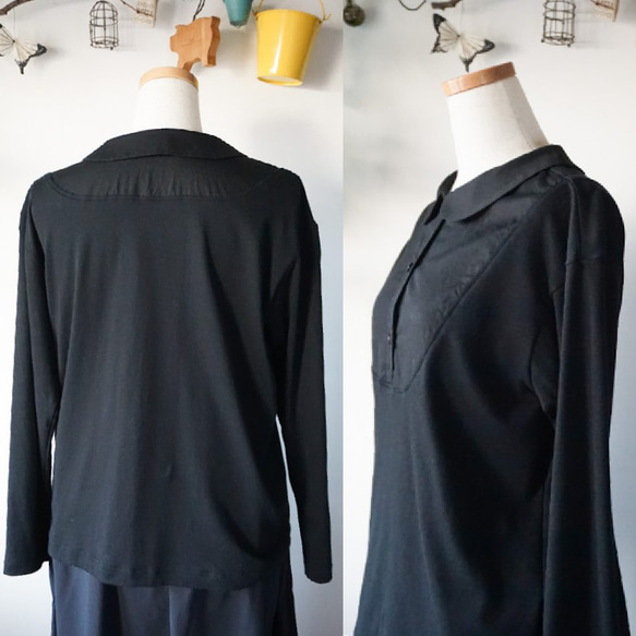 付け襟長袖カットソー（黒丸襟） 6枚目の画像