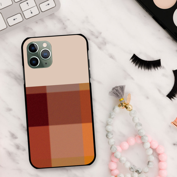 ブロックチェック オレンジ 黄色 ブルー スマホケース 樹脂  スマホカバー けいたいカバー グーグルピクセル アローズ 3枚目の画像