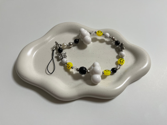 s-76】ビーズストラップ スマホ❁ニコちゃん カラフル 個性的古着韓国