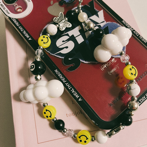 s-70】ビーズストラップ スマホ❁ニコちゃん カラフル 個性的