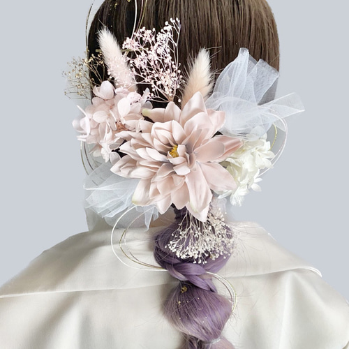 オレンジ×華やかダリアの髪飾り ✲ 成人式髪飾り 卒業式髪飾り 結婚式 ヘッドパーツ ヘッドドレス ドライフラワー ドライフラワー髪飾り ヘアアクセサリー  和装 振袖 袴 和装髪飾り 七五三髪飾り 色打掛 白無垢髪飾り | THE ANNIVERSARY ダリアピンク金箔付髪飾り ヘッドドレス 前撮り 成人式 卒業式 七五三