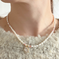 珍珠短項鍊玫瑰石英菱錳礦防過敏休閒女性化 第3張的照片