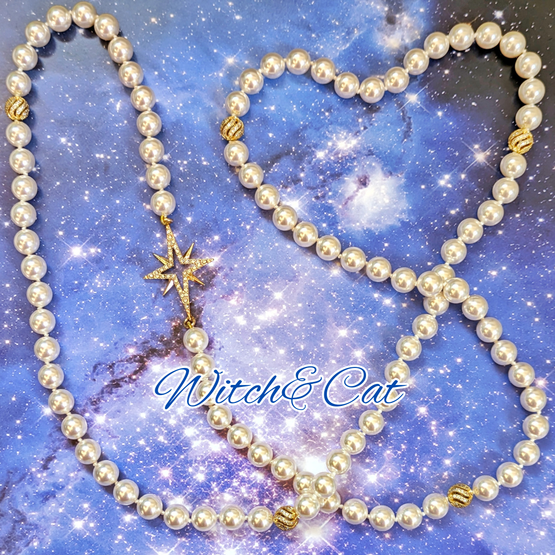 ☆送料無料☆【Stella　ロングネックレス】　パール　ギフト　プレゼント　上品　高品質　白　星　オールシーズン　高見え