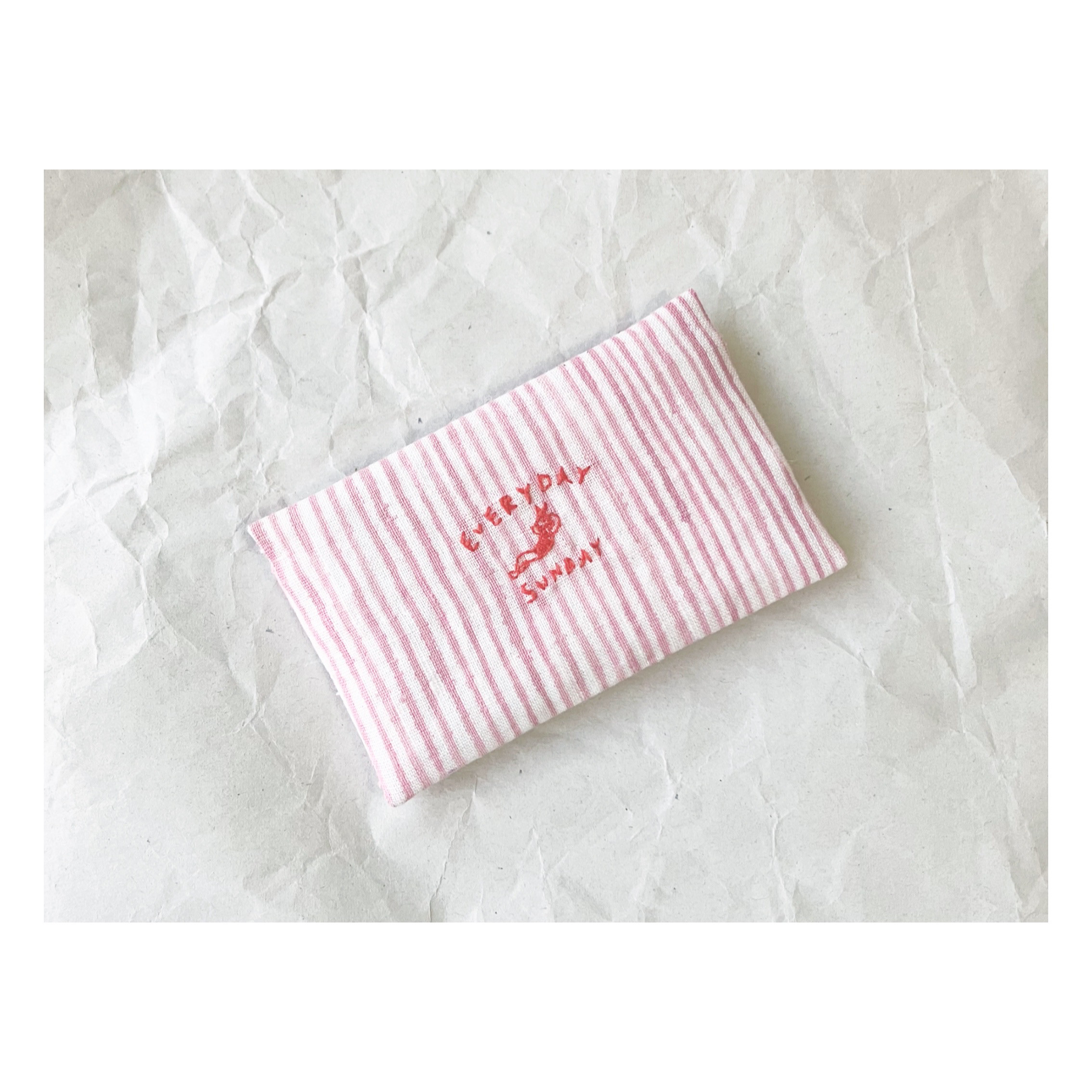 刺繍カードケース/アクセサリーケース/ストライプ ステッチ　EVERYDAY is SUNDAY / RED