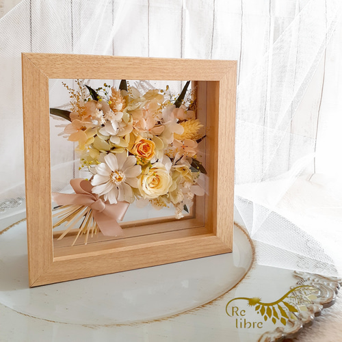 受注制作】ウェディングアートフラワーブーケの額縁アレンジ(金色
