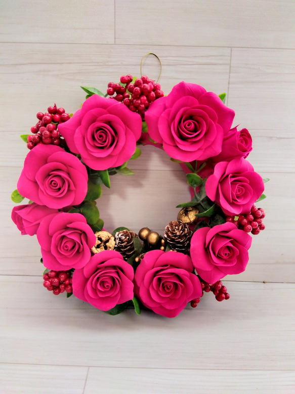 クレイフラワー赤薔薇のリース