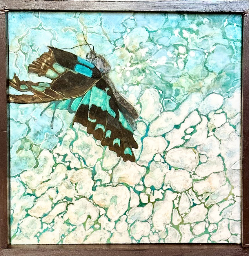 冬虫夏草の油絵【オオセミタケ】1点物の絵画◆作者サイン入り/円型キャンバス
