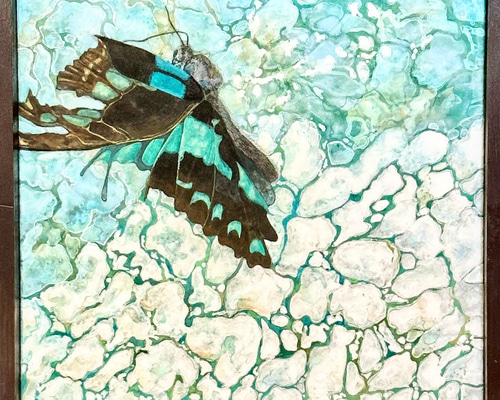 冬虫夏草の油絵【オオセミタケ】1点物の絵画◆作者サイン入り/円型キャンバス 冬虫夏草の油絵【オオセミタケ】1点物の絵画◇作者サイン入り/型