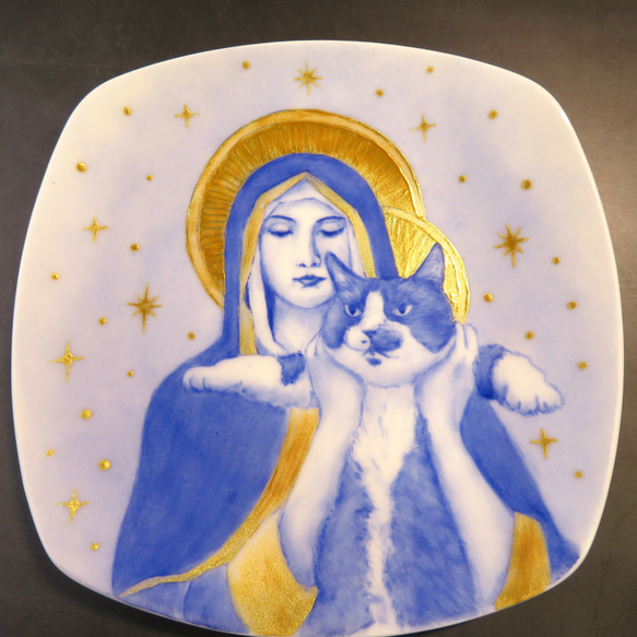 【エトねこ】肺皿 聖母子の猫の皿 ハチワレ 手描き 中皿 neko opera 通販 16888494