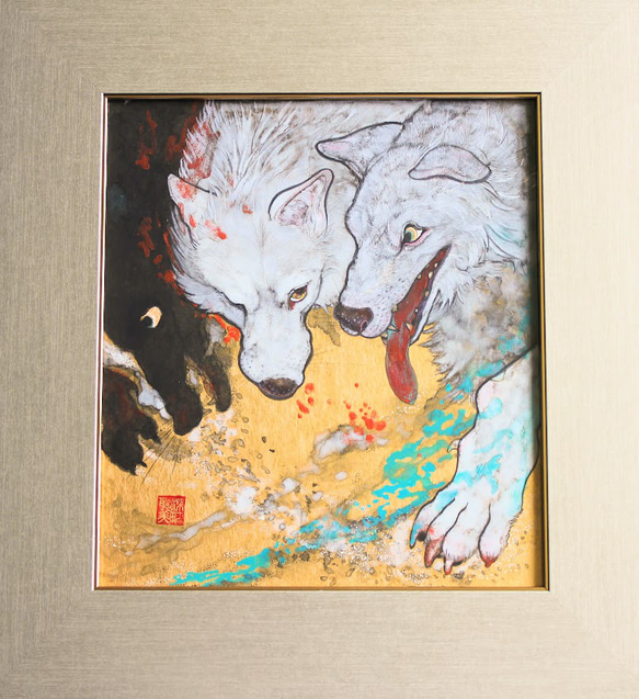 かっこいいケルベロスの和風アート｜和の調べ、白狼ケルベロス 絵画