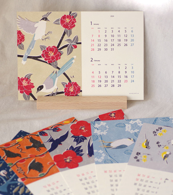 2024年 野鳥と花のカレンダー【木製カレンダー台付き】使用後はポストカードに 1枚目の画像