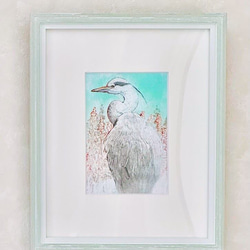 アオサギの涼しげ和風アート｜静寂の湖畔、鷺の優美 1枚目の画像