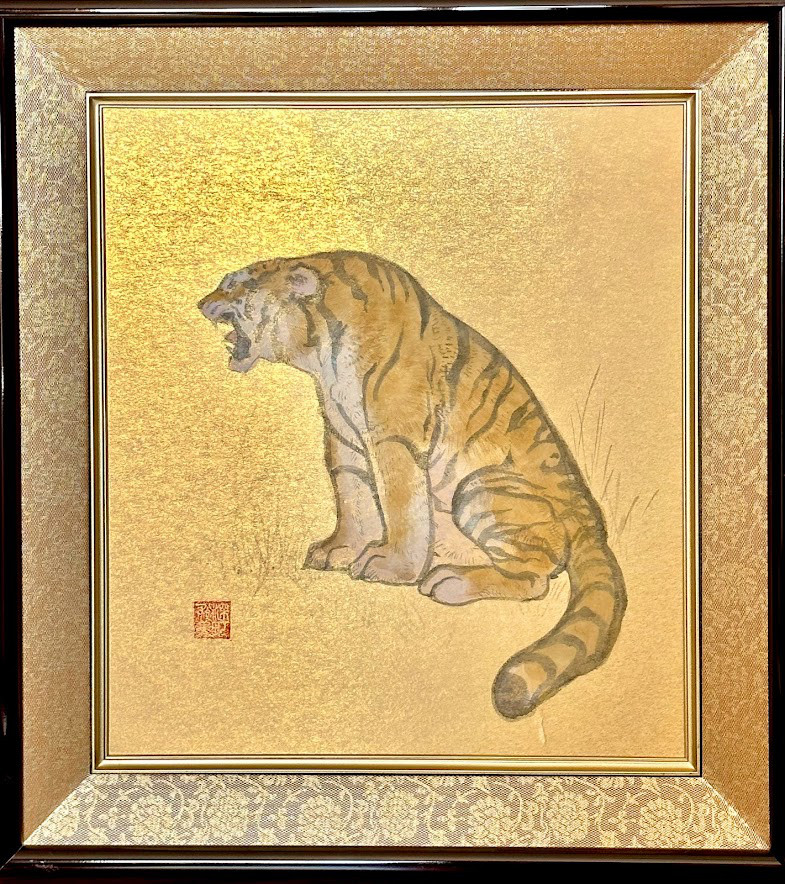 虎の和風色紙アート｜静謐なる獣の威厳 - 草原の王者、色紙に