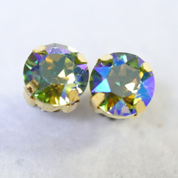 施華洛世奇稀有彩色水鑽耳環（8毫米，橄欖石藍色極光，鈦柱） 第1張的照片