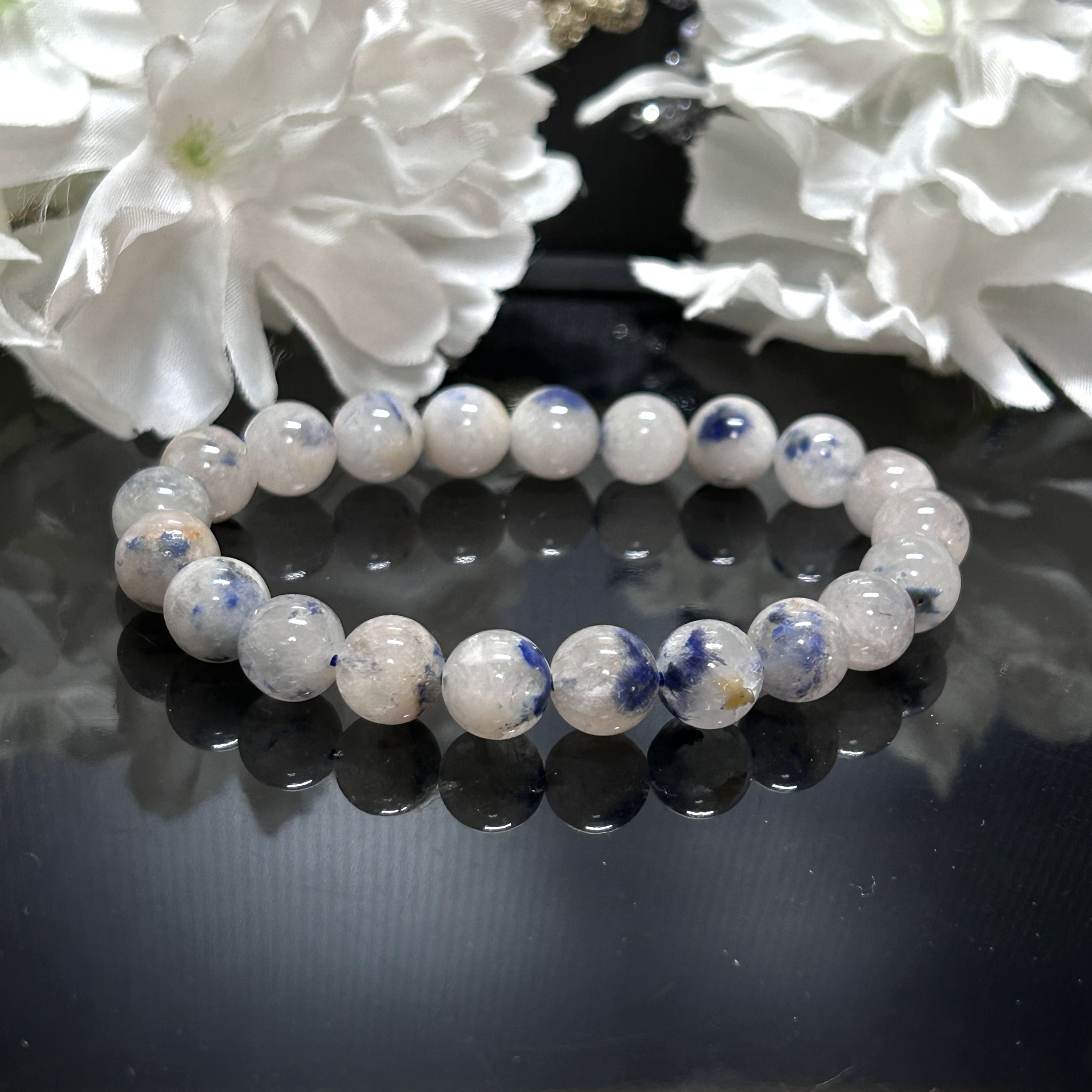 ～幸福とチャンス～　【再販 3】希少石　デュモルチェライト インクォーツ　内径16.5cm　天然石ブレスレット