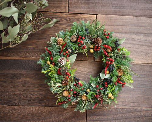 フルシーズン用木の実のパーマネント（半永久）リース 世界各地の樫実を用いたリース 96cccdc32c6183879ffddfcb874637
