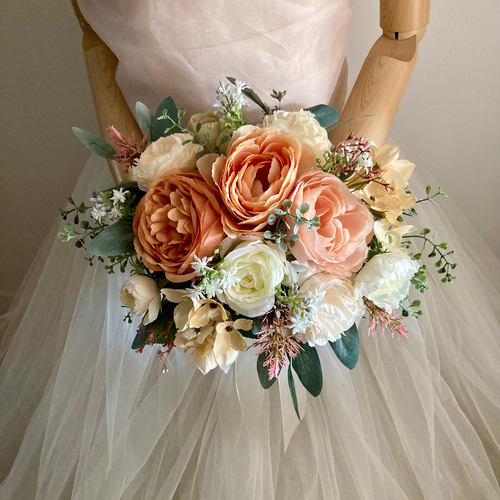 ウェディング ブーケ プリザーブドフラワー オレンジホワイト 結婚式