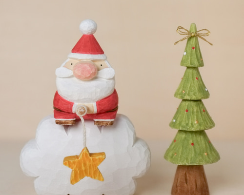 北欧 インテリア 木製【トントゥの クリスマス 釣り〜】木彫り 置物