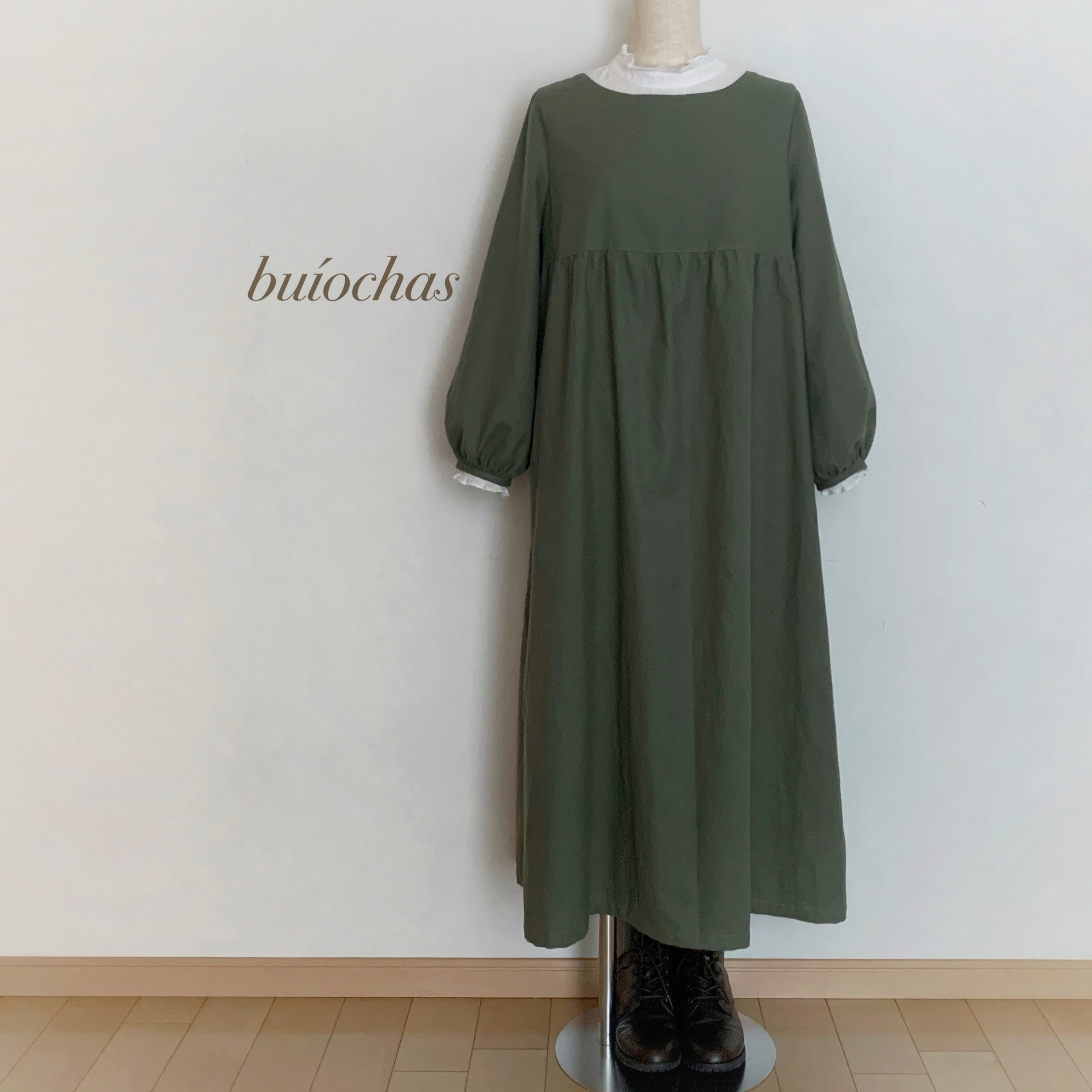 cotton胸元切り替えワンピース (moss green)