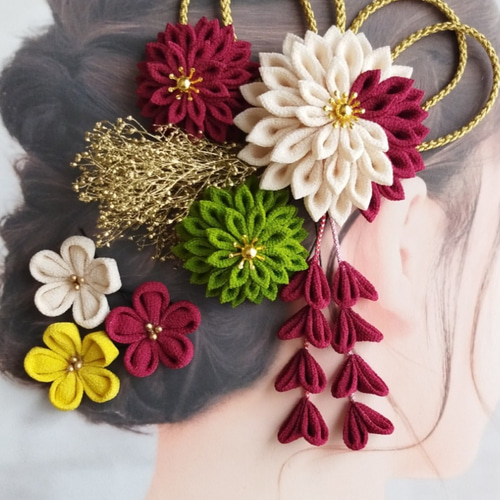 匿名配送] 成人式髪飾り・卒業式髪飾り・袴髪飾り・えんじ色・ゴールド