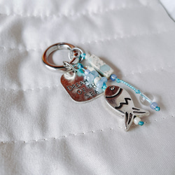 "fish and marble" keyring/ stone 選べる天然石 ＆ カスタムチャーム キーホルダー 11枚目の画像